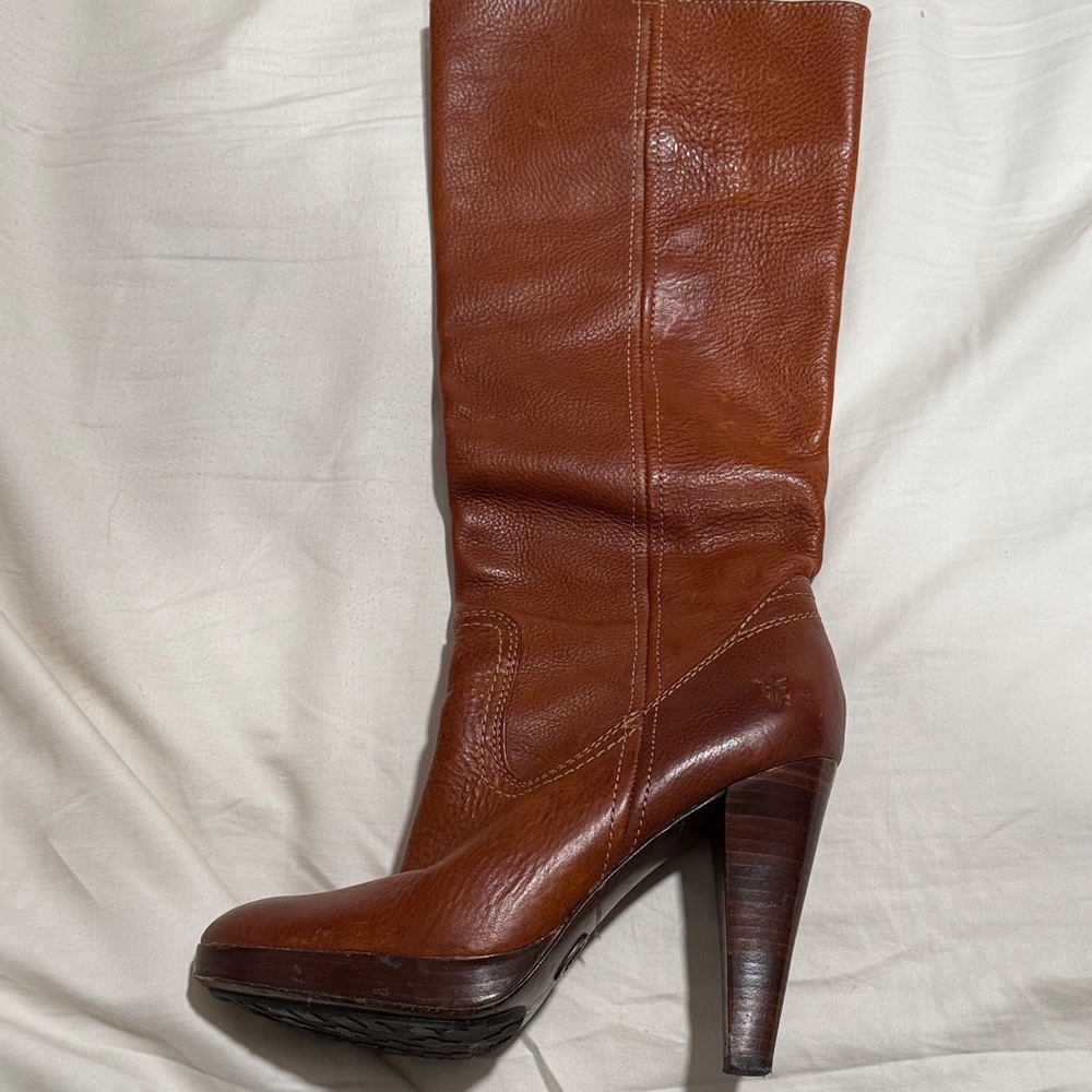 Frye Brown Leather Harlow Campus tall boots
